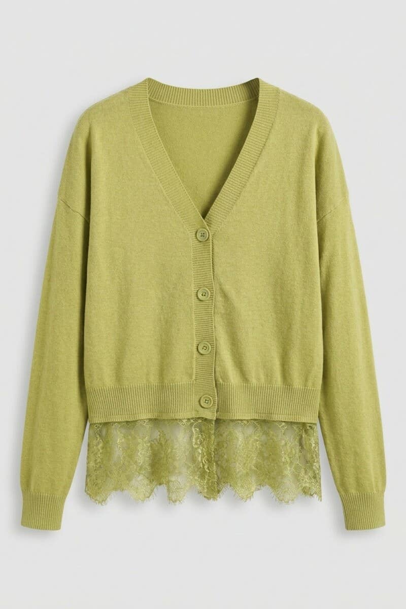 Lace-trimmed V-neck Cardigan