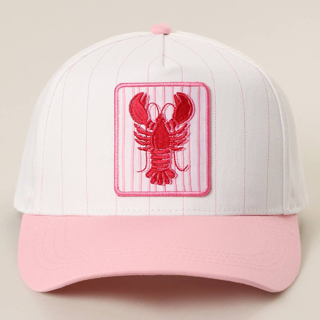 Lobster Embroidered Patch Seersucker Brim Trucker Hat