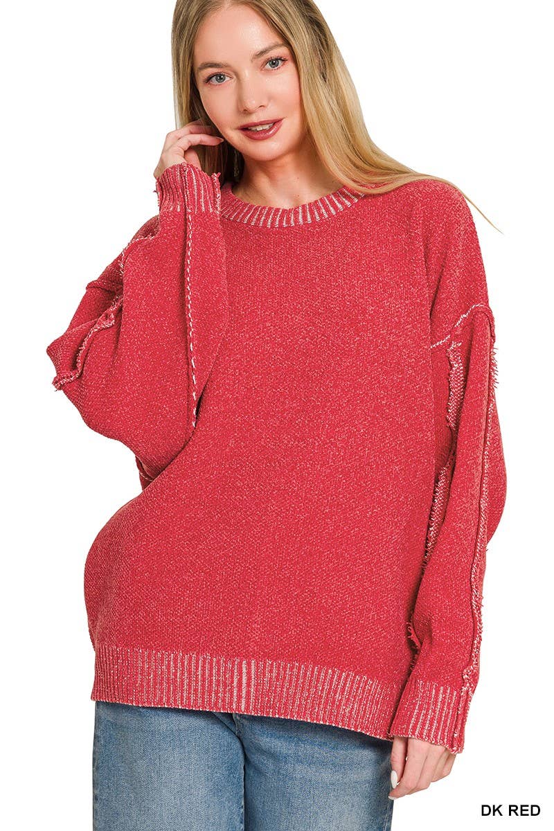 Exposed Seam Drop Shoulder Oversized Sweater