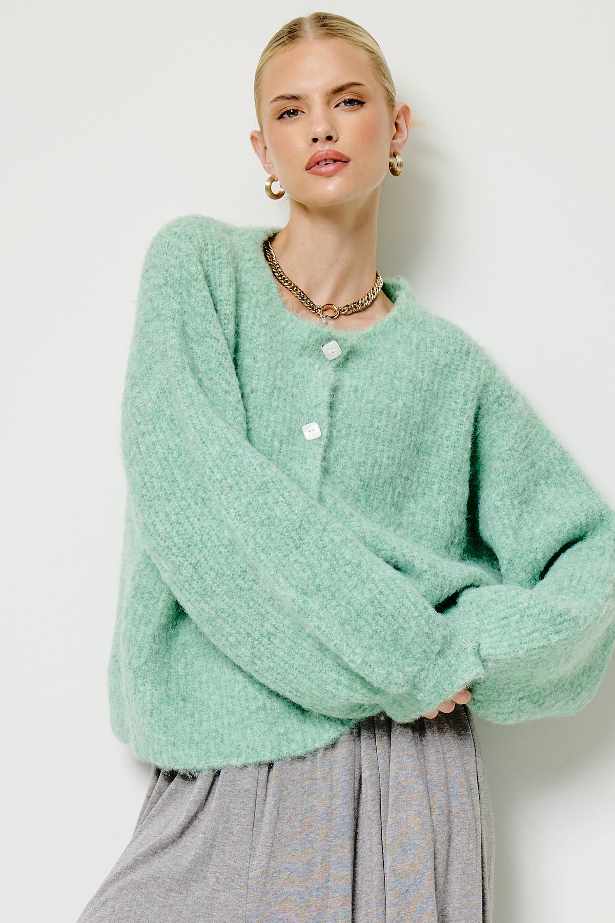 Balloon Sleeve Knit Cardigan