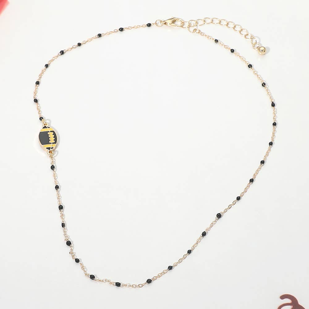 Football Charm Accent Dainty Beaded Game Day Chain Necklace