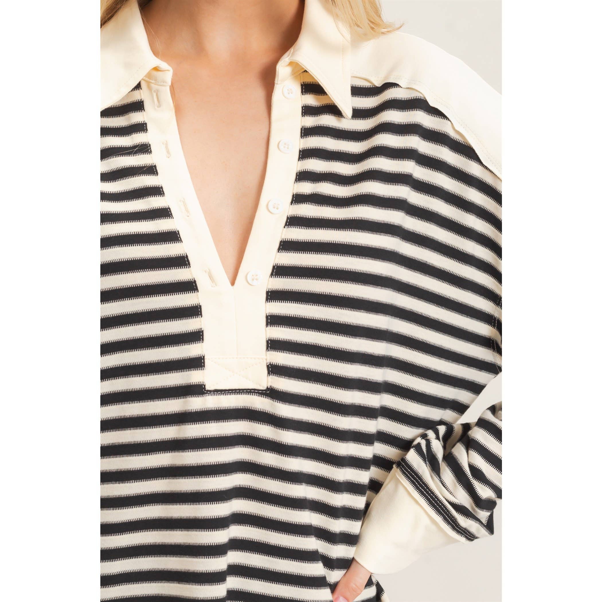 Striped Henley Sweatshirt
