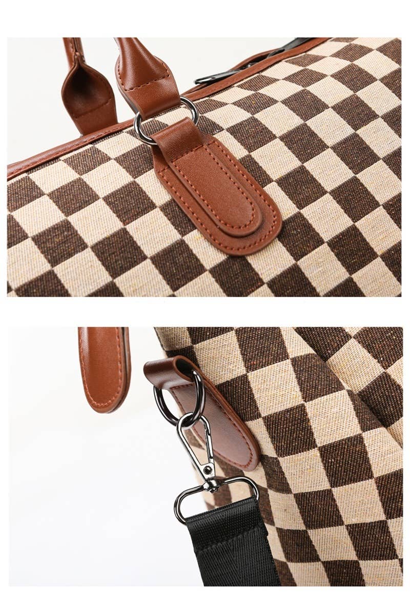 Checkered Canvas Weekender Duffle Bag