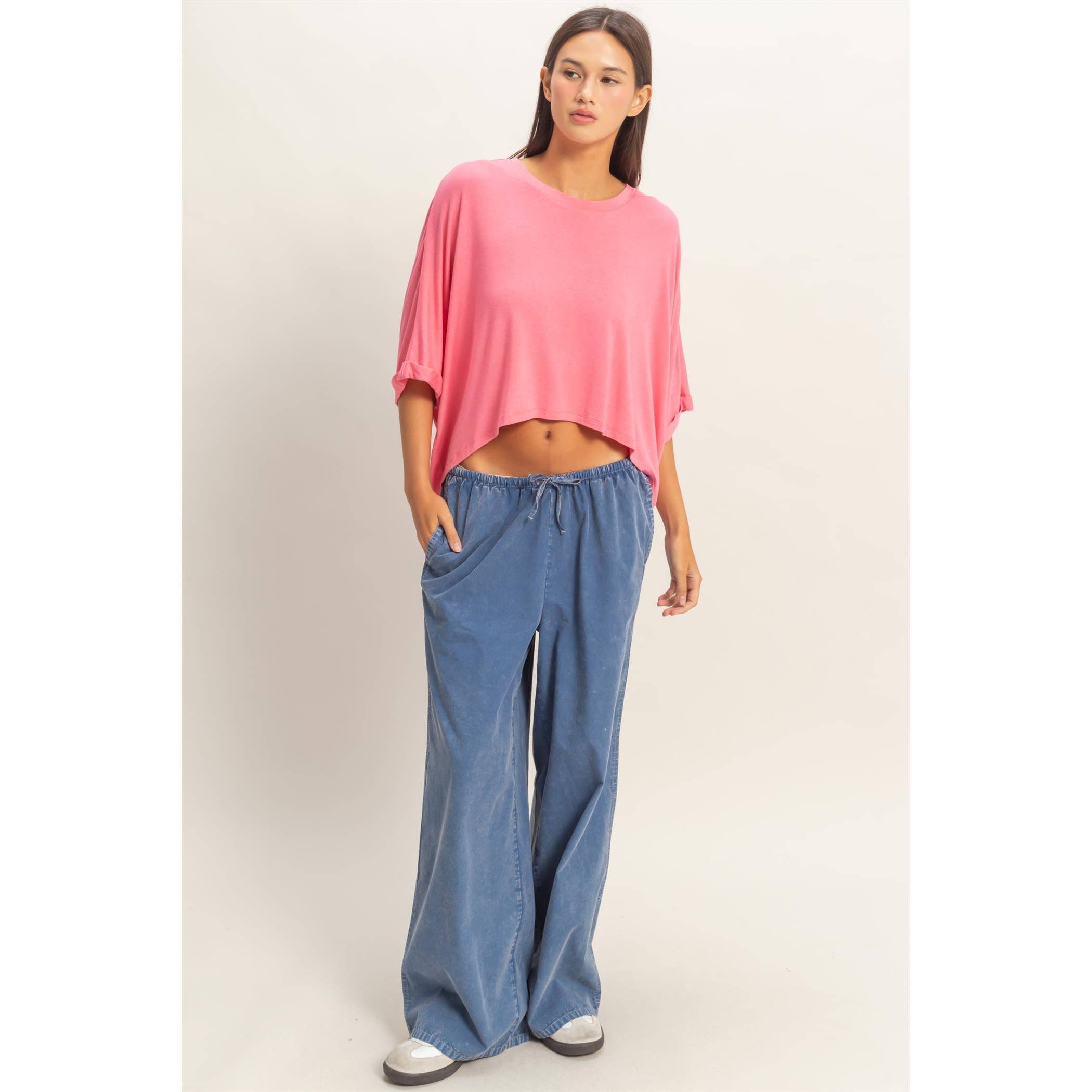 Relaxed High-Low Batwing Sleeve Top