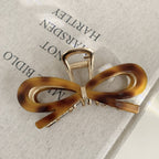 Open Ribbon Bow Gold-Tone Metal Hair Claw Clips | 40H881