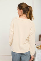CREW NECK RIBBED LONG SLEEVE KNIT TOP