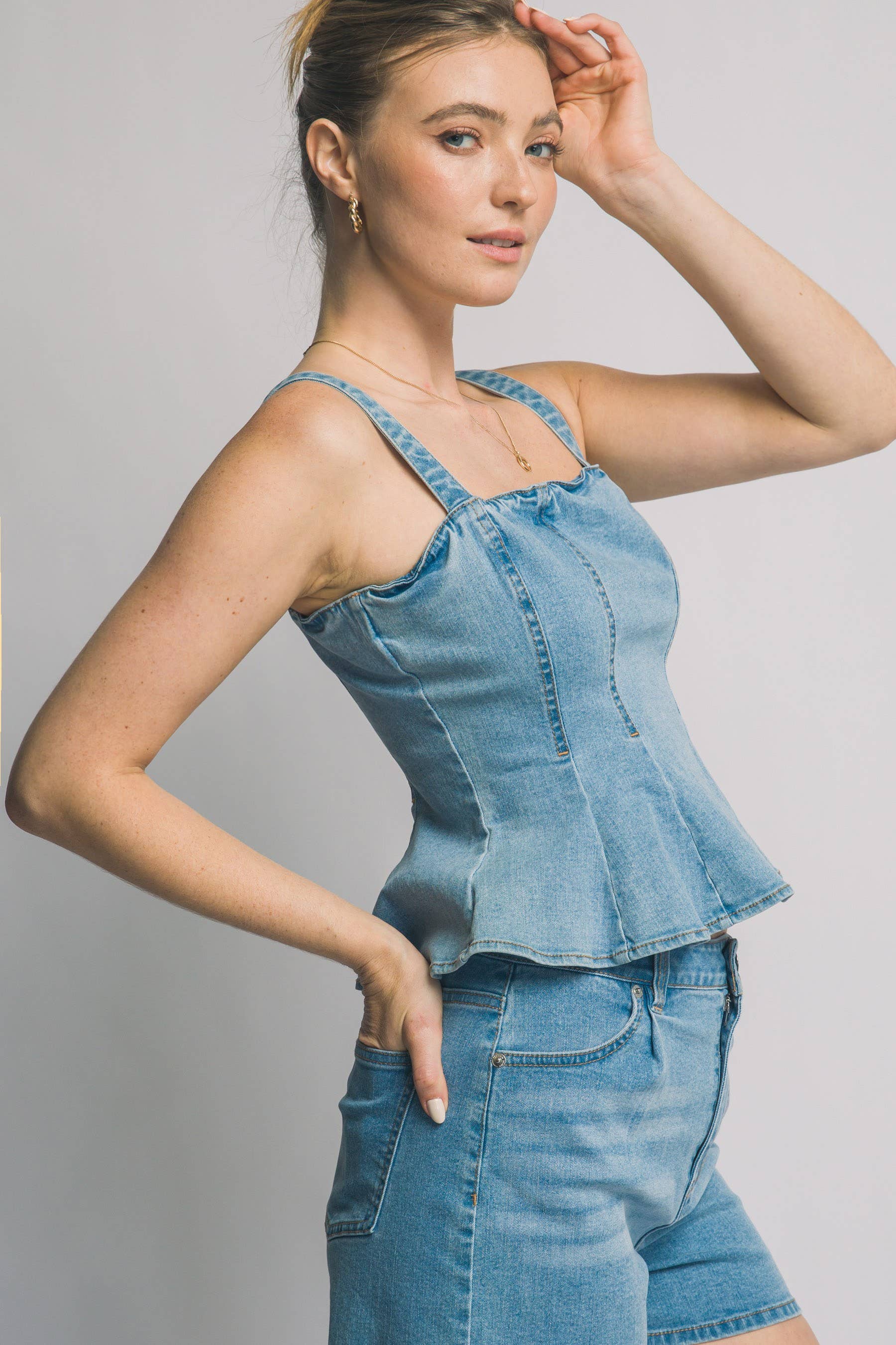 Denim Peplum Top
