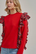 CHRISTMAS HOLIDAY BRUSHED TERRY TOP WITH PLAID_JLT00439-01