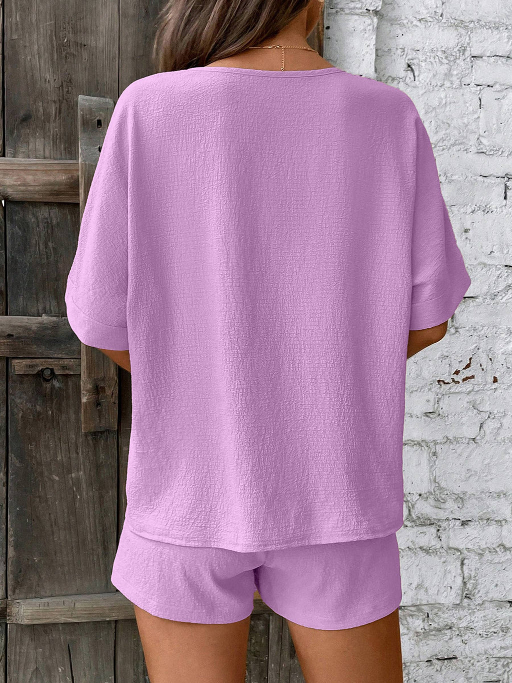 Short Sleeved Collar Bat Sleeve Shirt And Shorts Set
