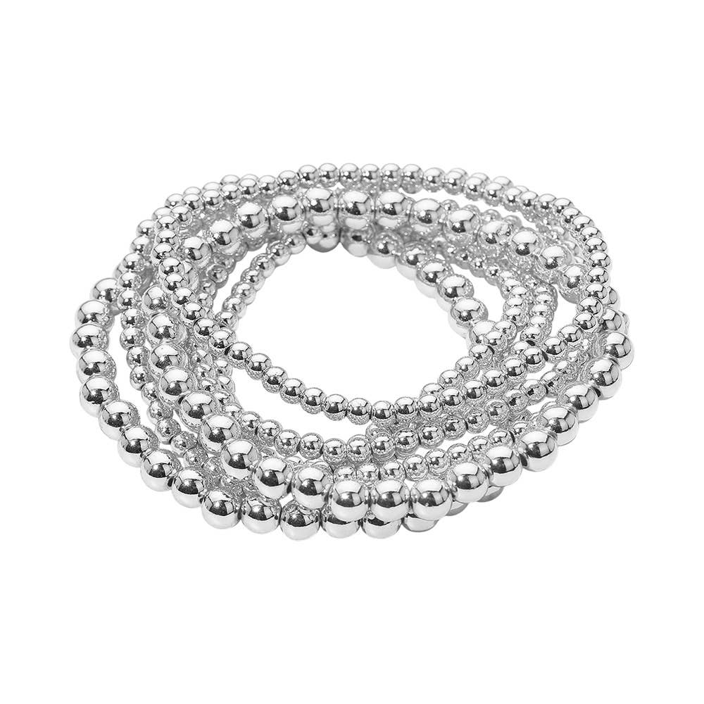 7PCS - Metal Ball Beaded Stretch Multi Layered Bracelets
