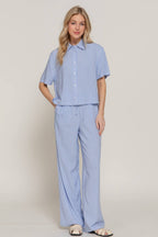 Waist Band with String Stripe Print Woven Pants