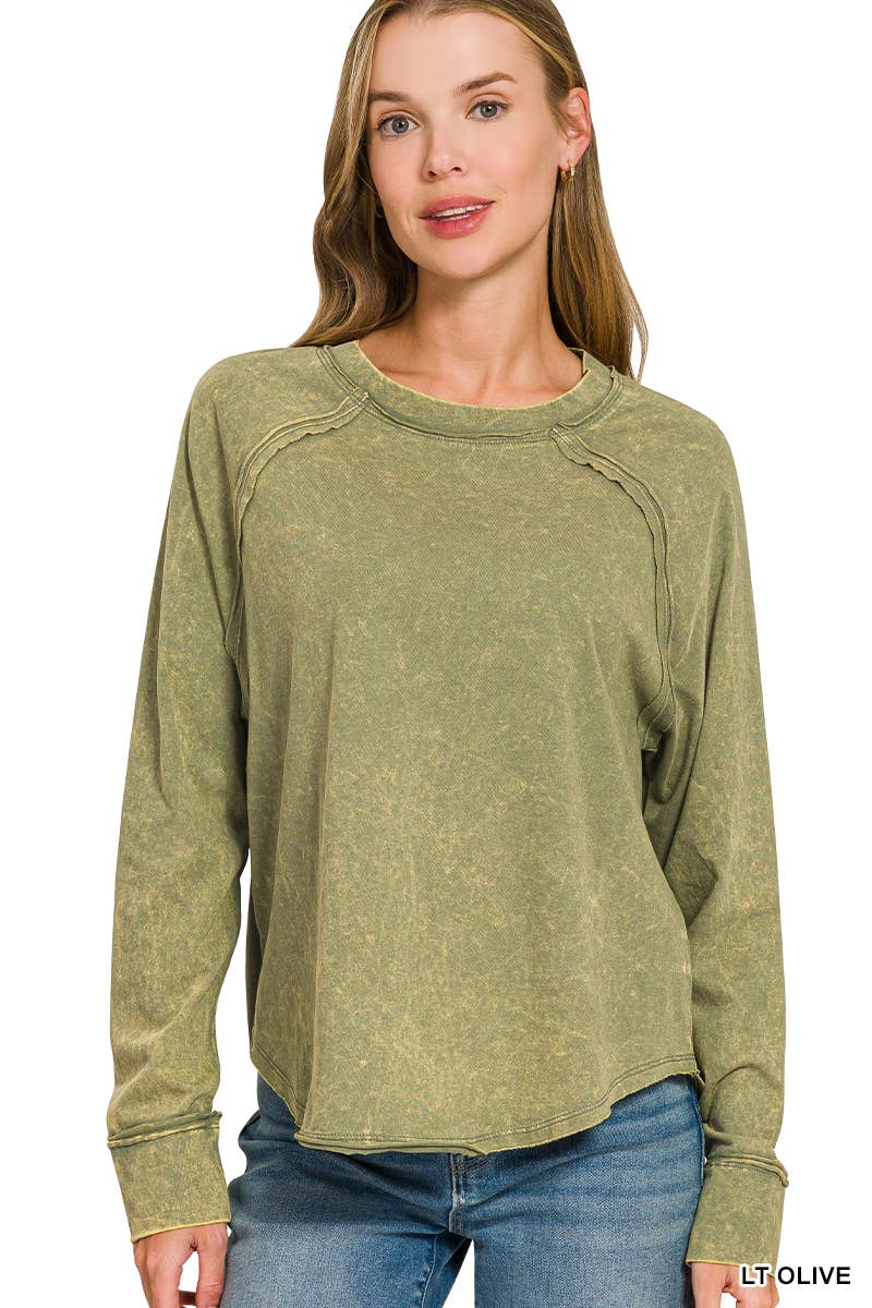 Washed Scoop Neck Long Sleeve Top Zenana
