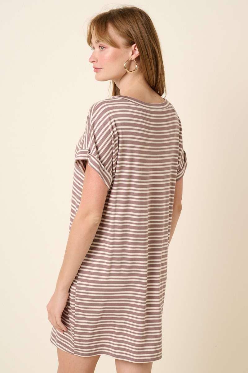 D1890-STRIPE DOLMAN T SHIRT DRESS