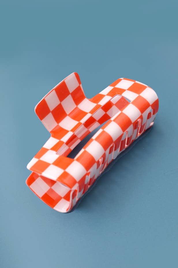 JUMBO RESIN CHECKER HAIR CLAW CLIPS 4inch | 40H664