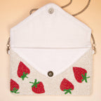 Handmade Seed Bead Strawberry Clutch with Detachable Chain