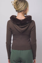 Faux-fur Trim Hooded Zip-up Sweater