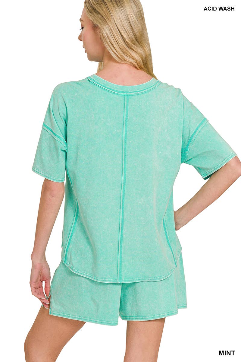 Acid Washed Short Sleeve Set