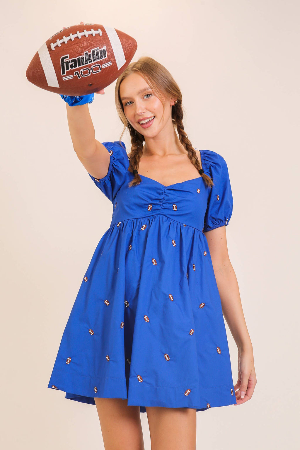 Game Day Puff Sleeve Babydoll Football Dress