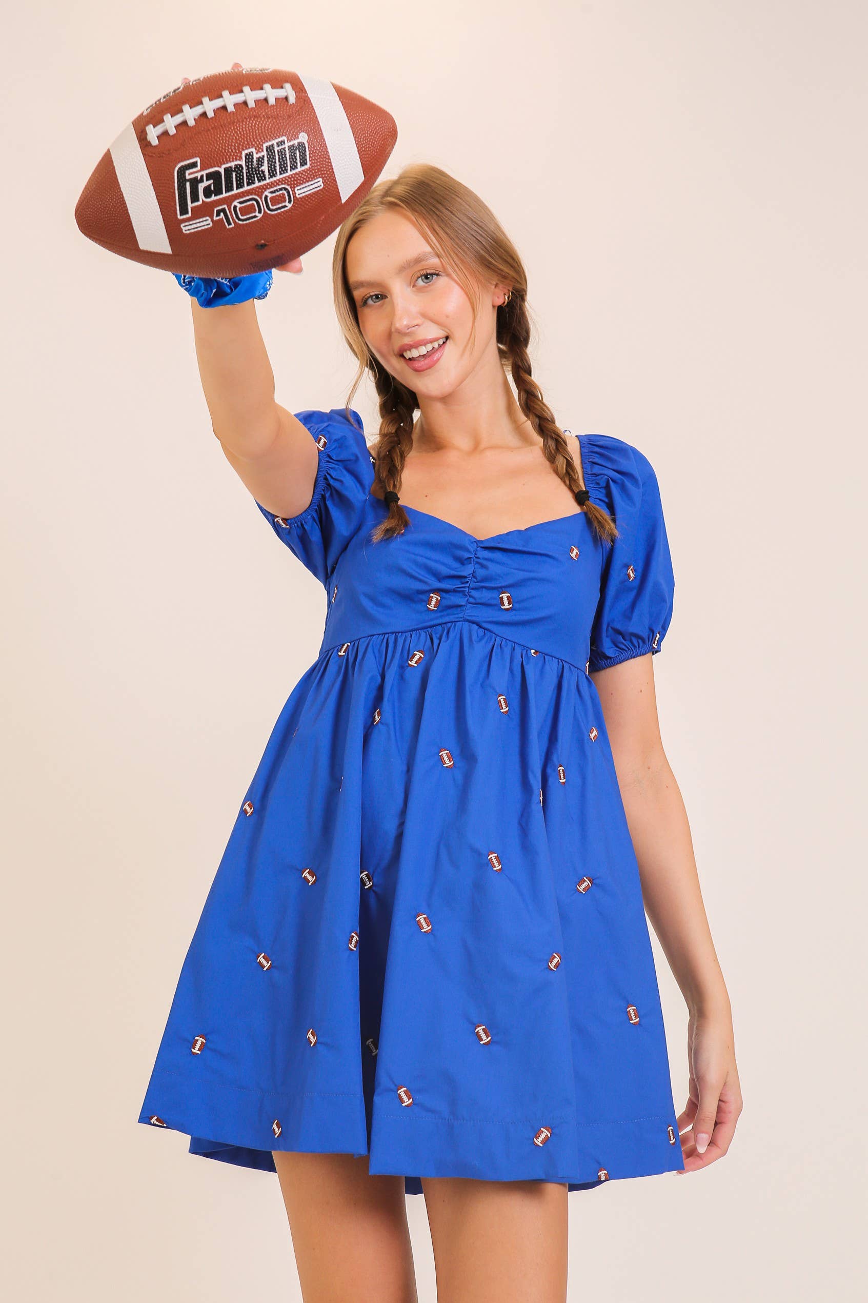 Game Day Puff Sleeve Babydoll Football Dress
