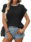 Knit Contrast Trim Short Sleeve Tee Casual Top