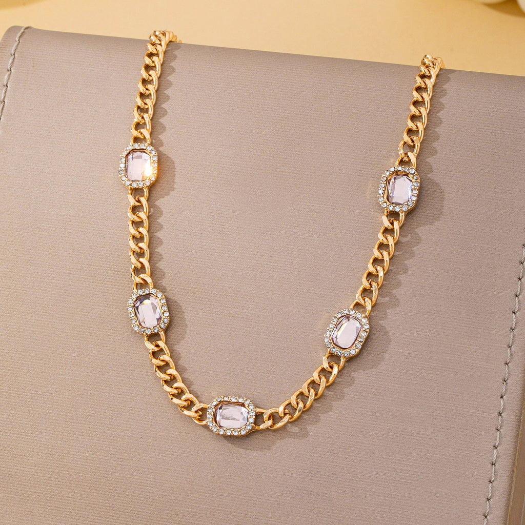 Soft Pink Crystal Station Statement Necklace | 80N93382