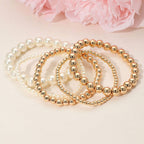 5PCS - Pearl Metal Ball Beaded Stretch Multi Layered Bracelets
