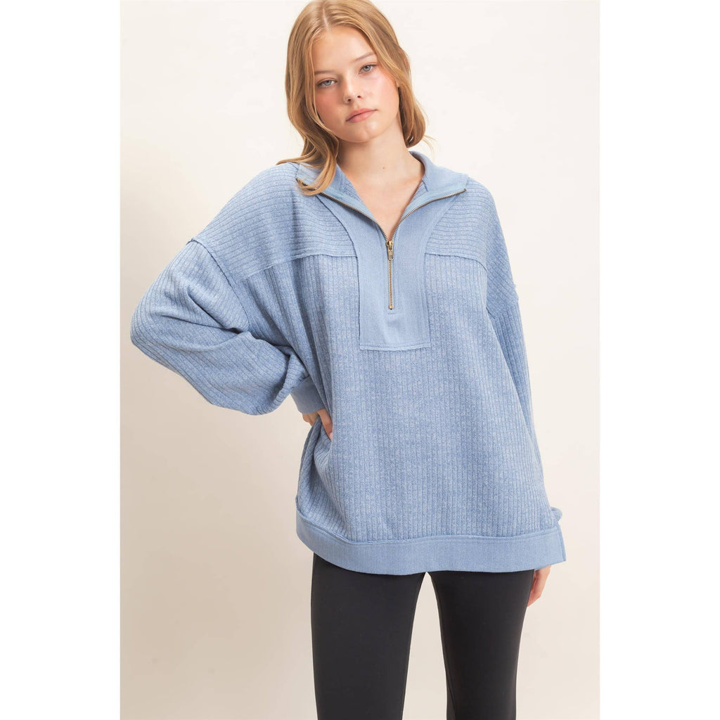 Ribbed Knit Half-Zip Pullover