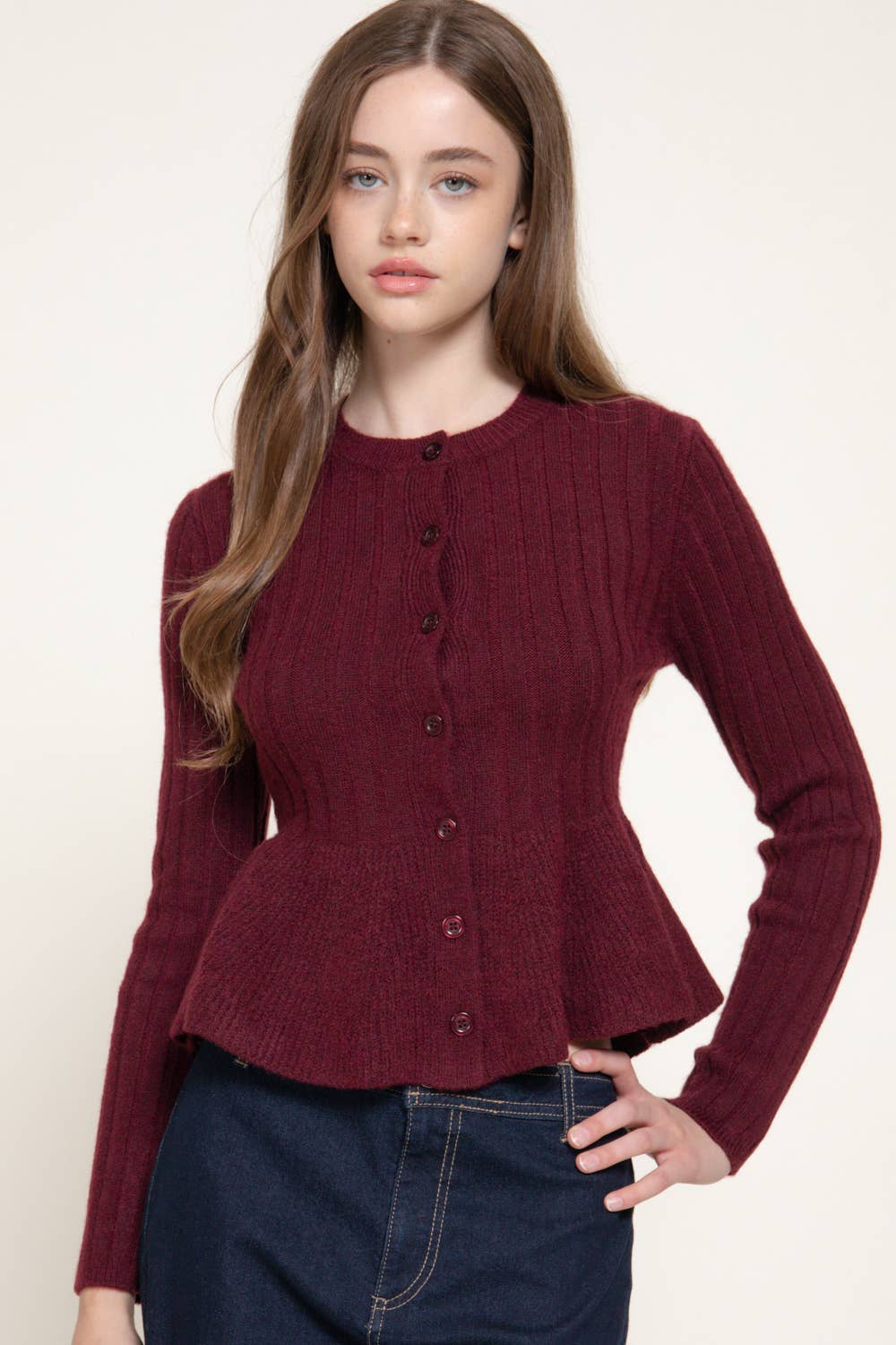 Long Sleeve Peplum Sweater Cardigan
