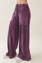 Mineral Washed Boho waist band wideleg cropped pants HP5900