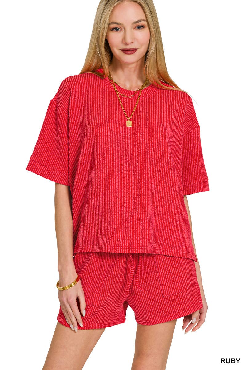 Corded Rib Short Sleeve Tee And Short Pants Set