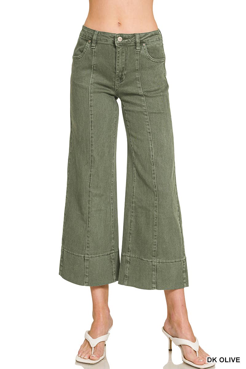 Mid Rise Wide Leg Cropped Color Denim Pants Zenana