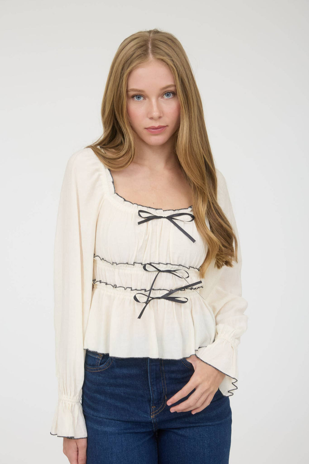 Black + White Ruffled Blouse