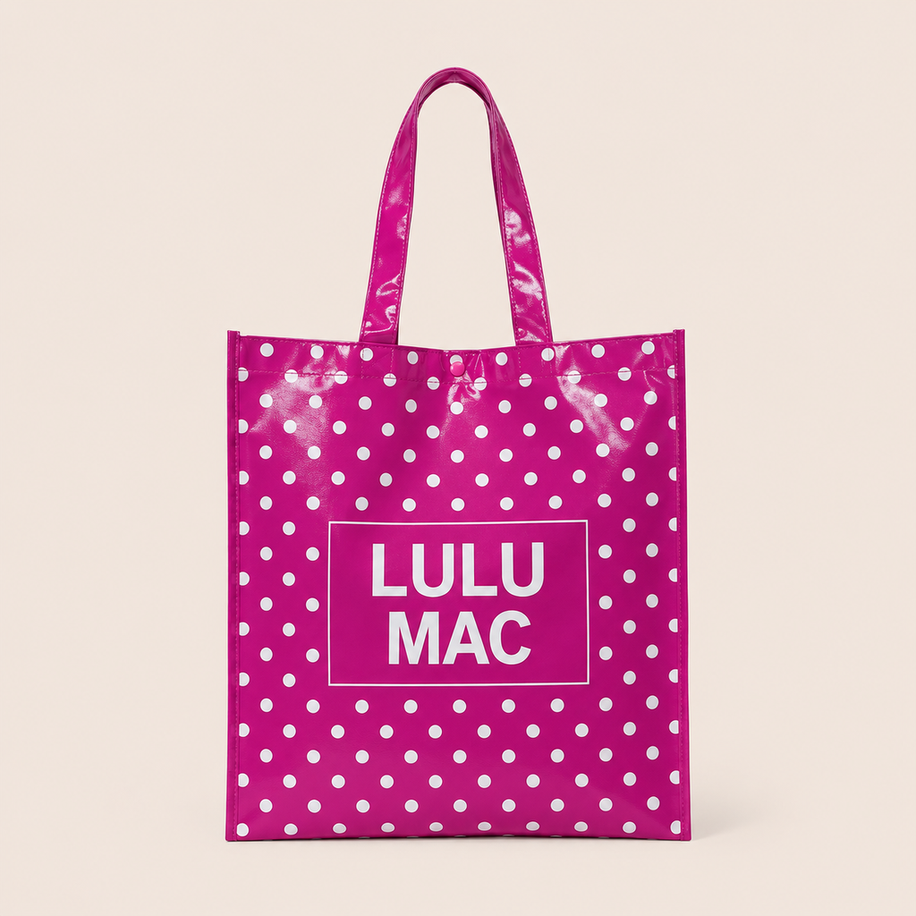 LM-BG-1004 REUSABLE TOTE -HOT PINK WHITE DOT