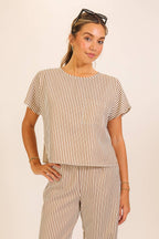 Striped Textured Top & Wide Leg Pant Set