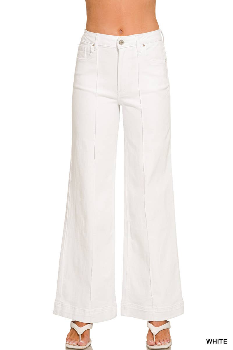 High Rise Wide Leg Pintuck Color Denim Pants