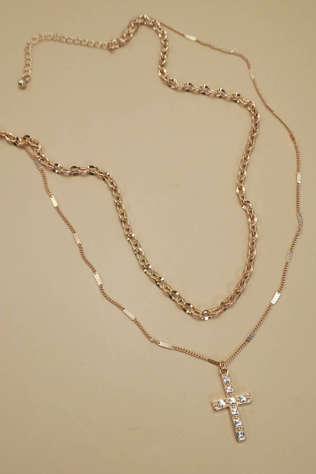 DOUBLE LAYER RHINESTONE CROSS NECKLACE | 80N91491