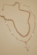 DOUBLE LAYER RHINESTONE CROSS NECKLACE | 80N91491