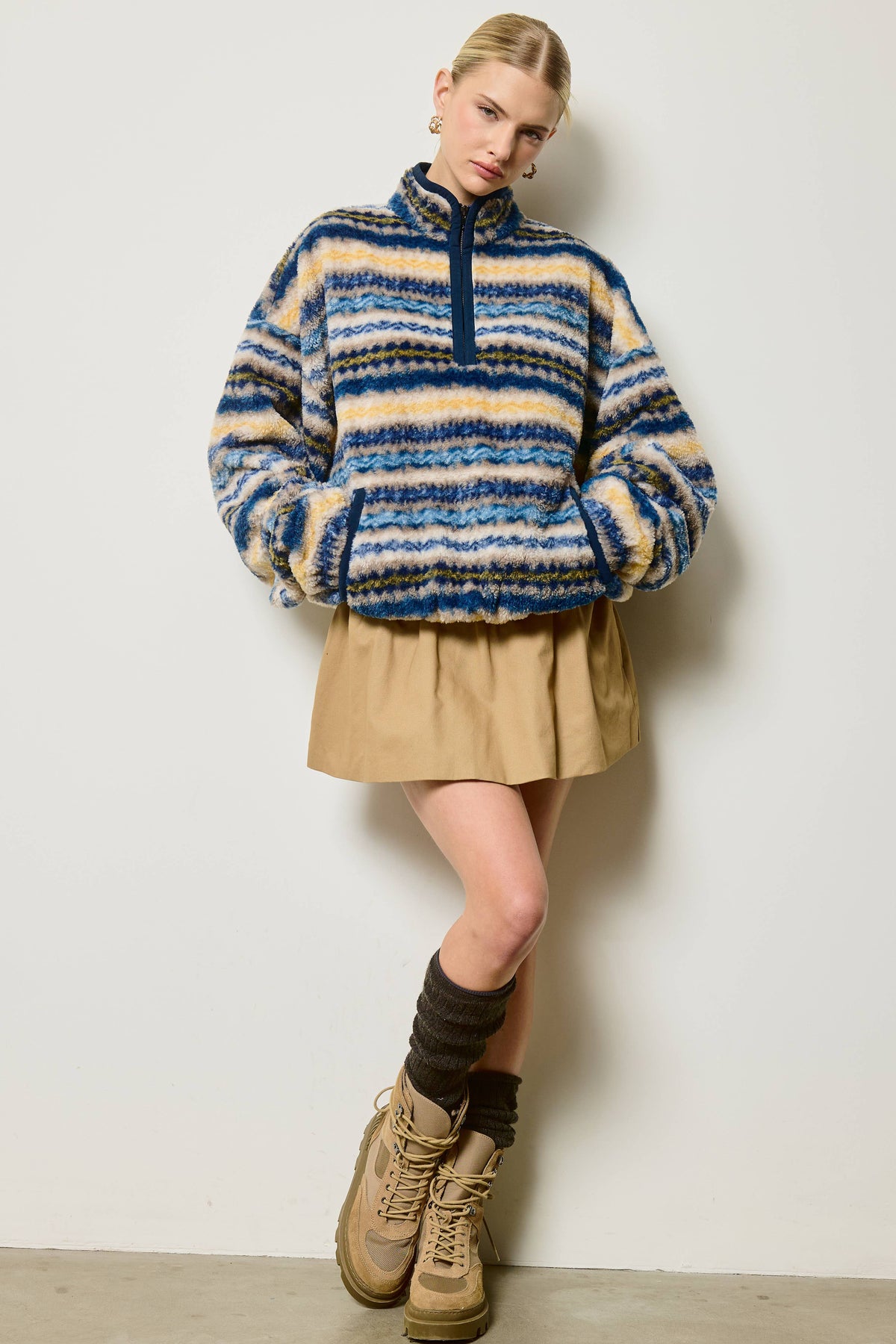 Novelty Stripe Sherpa Half Zip Pullover