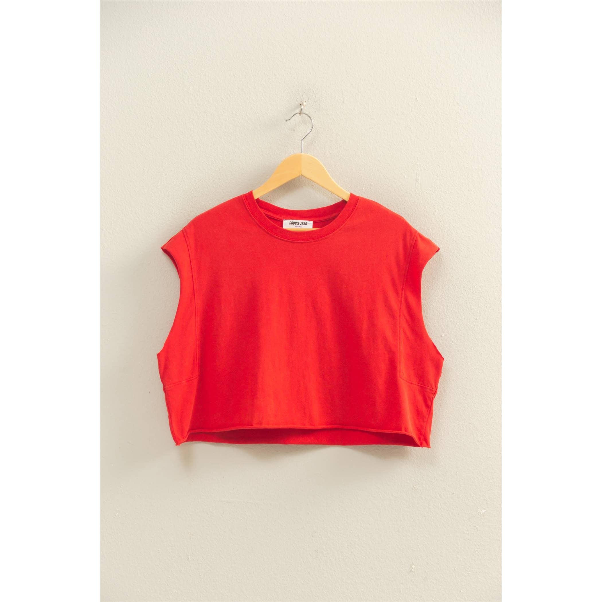 Crew Neck Boxy Sleeveless Cropped Top