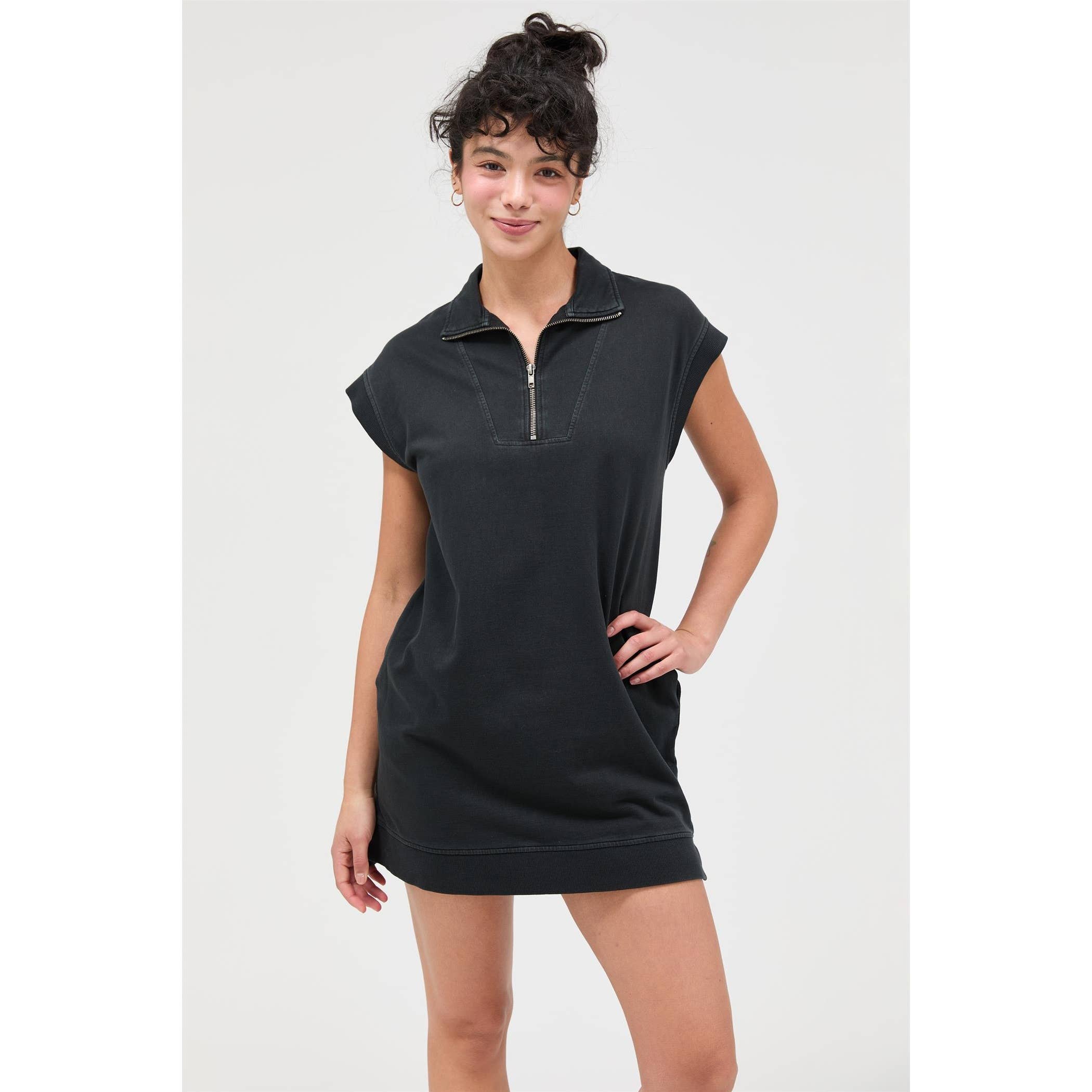 Half Zip Up Mock Neck Mini Dress