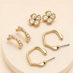 Floral Gem Pearl Hoop Trio Earrings | 80E62420