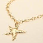 Hammered Metal Starfish Pendant Chunky Chain Necklace