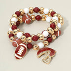 3PCS - Game Day Football Helmet Charm Beaded Stretch Multi Layered Bracelets