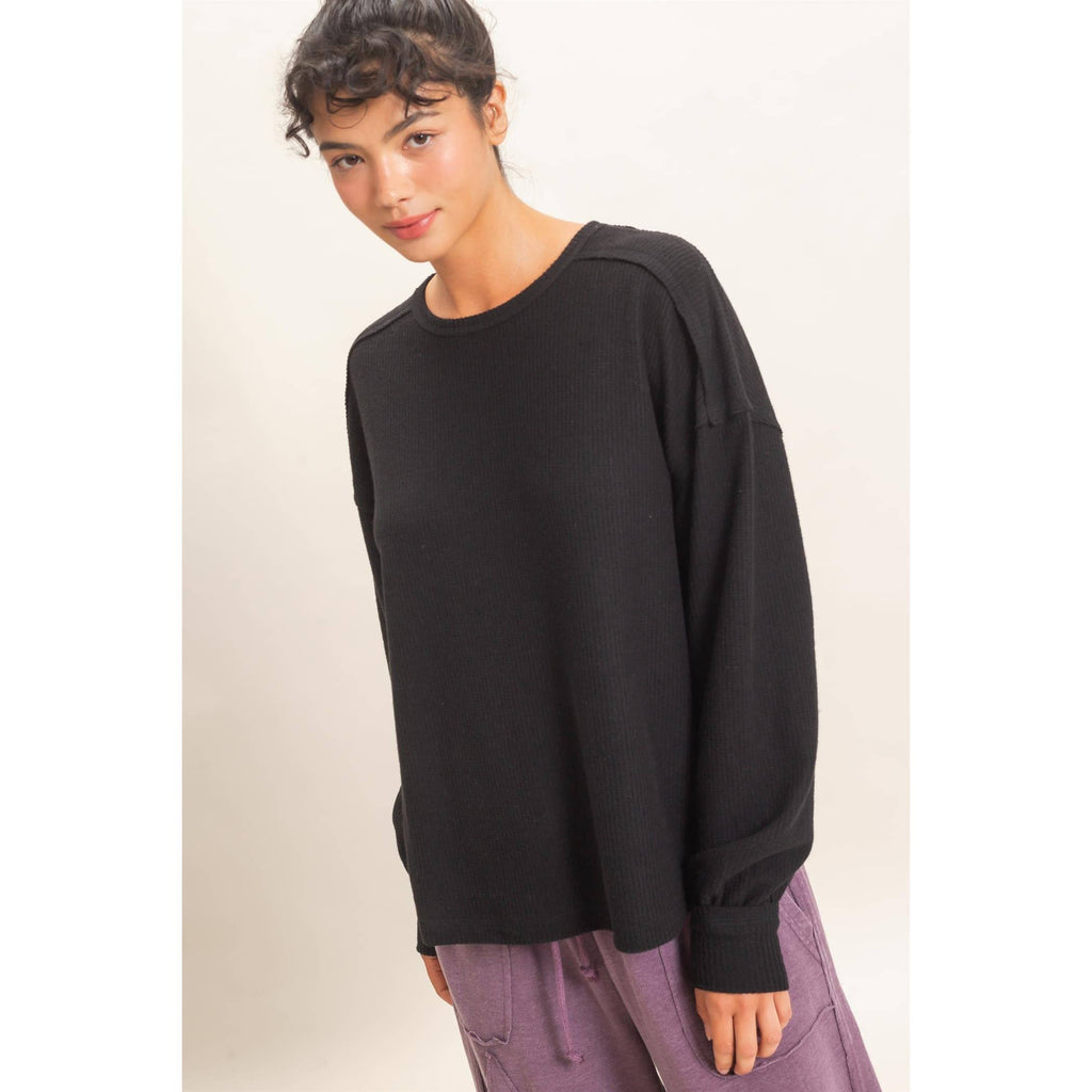 Raw Edge Waffle Sweatshirt