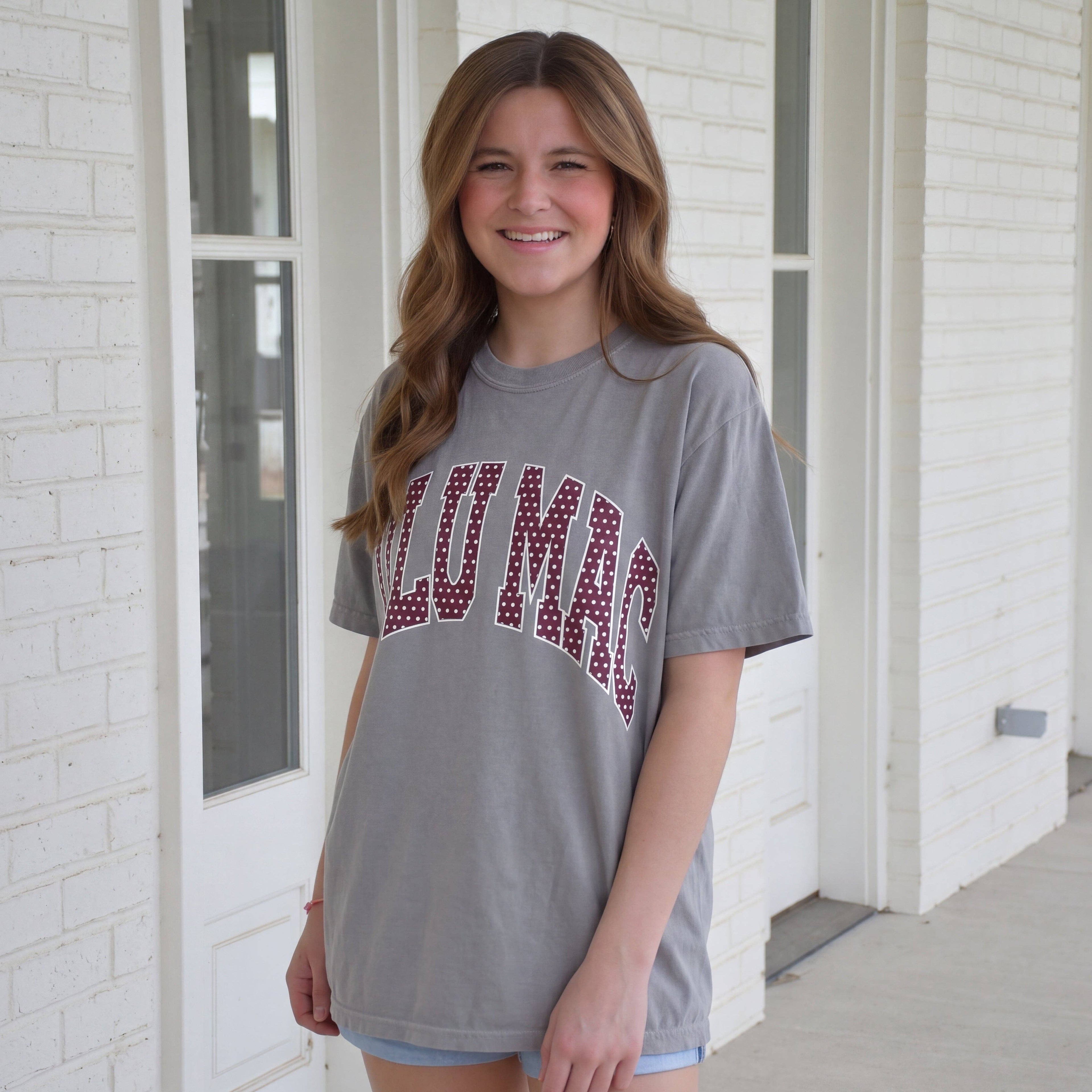 LM-TS-1007 Team Maroon/White Polka Dot Adult Granite Comfort Colors Tee