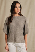 Oatmeal Boucle Crew Neck Kimono Sleeve Top