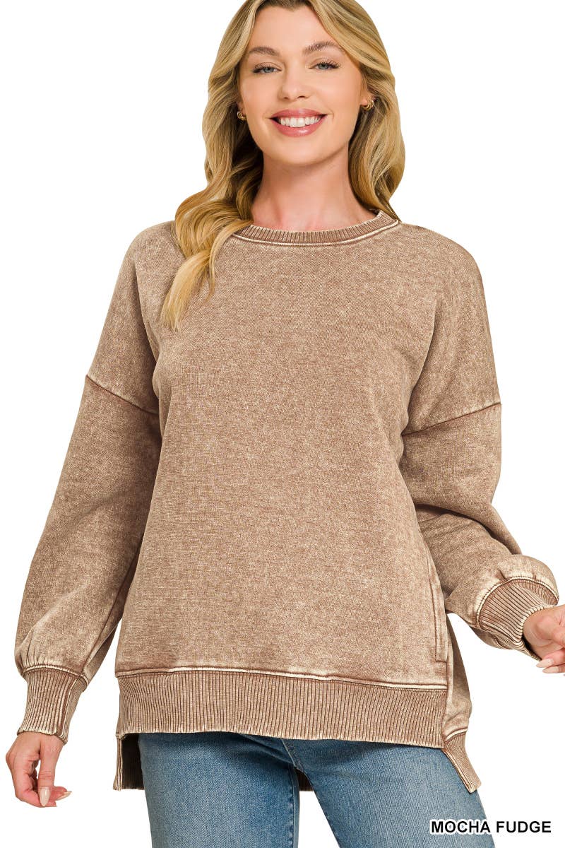 Acid Wash Fleece Hi-low Hem Pullover