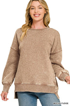 Acid Wash Fleece Hi-low Hem Pullover
