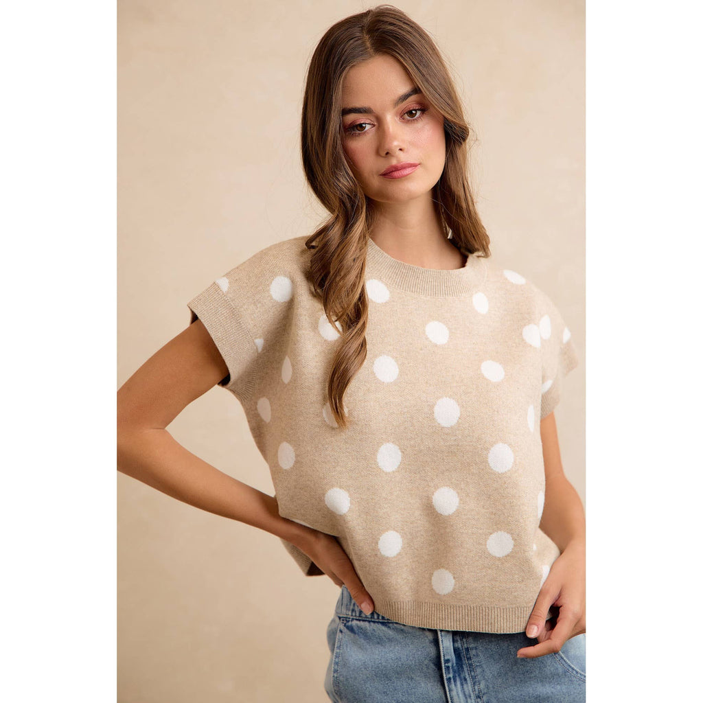 POLKA DOT KNIT SLEEVELESS TOP