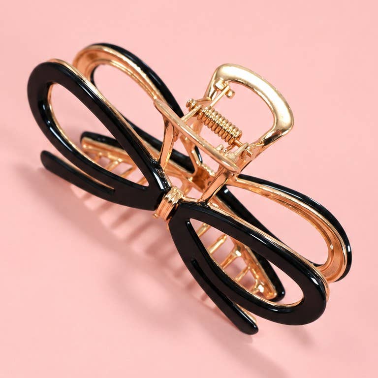 Open Ribbon Bow Gold-Tone Metal Hair Claw Clips | 40H881